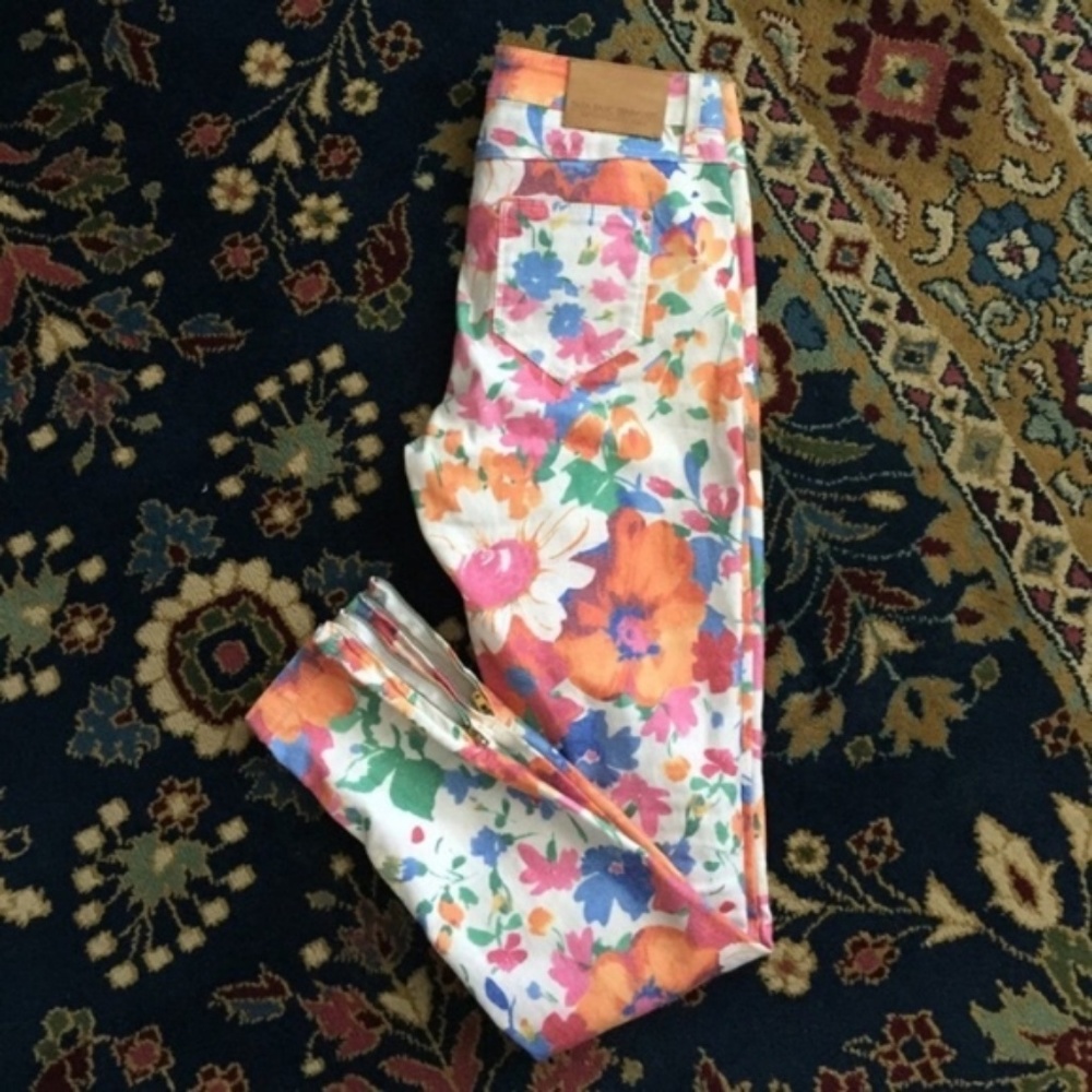 Zara Floral Jean Skinny Zipper Ankle Mid R… - Picture 4 of 8